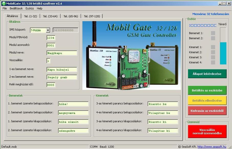 Programozás üzemmódban a felhasználó a MobilGate GSM kapunyitót szabadon programozhatja.