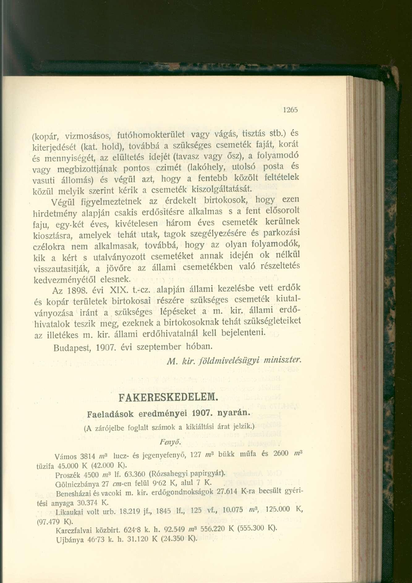 1265 (kopár, vízmosásos, futóhomokterület vagy vágás, tisztás stb.) és kiterjedését (kat.