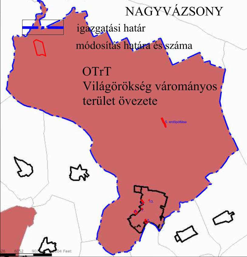 A település igazgatási területét érinti, és a módosítás 5, 5. erdőpótlás, 7., 8., 11., 13. módosítások területét érinti az OTrT 3/5 tájképvédelmi szempontból kiemelten kezelendő terület övezete.
