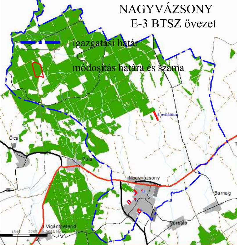A település igazgatási területét érinti, de a módosítás területeit nem érinti a Btv. E-2, E-3, F-1, L-1, Ö-3, P-2, T-1, Ü-1 övezete. A település igazgatási területét érinti, és az 5.