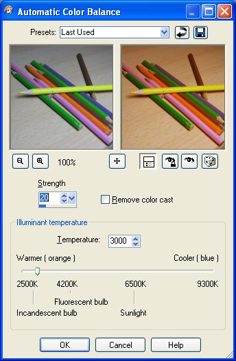 Adjust / Automatic color balance (Beállítás / Színegyensúly automatikus javítása A fotót hideg fényű lámpa megvilágítása mellett