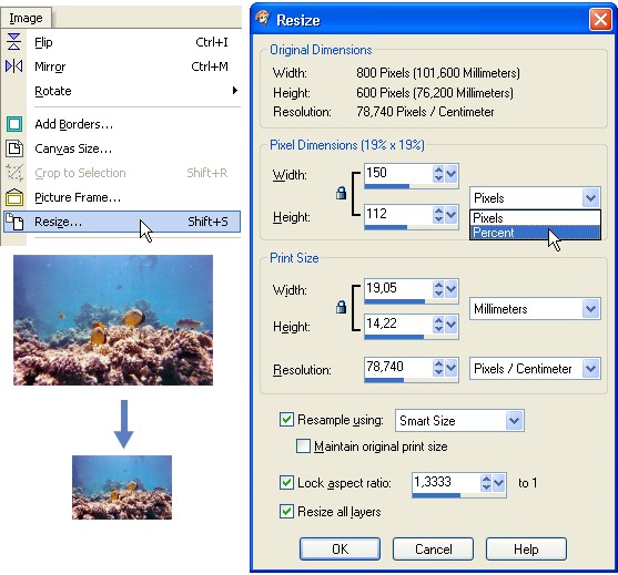 Átméretezés A kép átméretezéséhez az Image / Resize