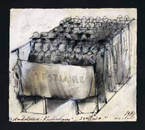 Tadeusz Kantor: Százszorszépek és piperkőcök a ruhatárban, filctoll, akril, papír, 1972, Kortárs Képzőművészeti Múzeum, Radom (fotó: Marek Gardulski, forrás: szufi.