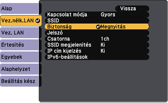 Kivetítés vezeték nélküli hálózton keresztül 112 b c d e kivetítő regisztrációjávl, és közvetlenül z USB-tárolóeszközön helyezkedik-e el. Nyomj meg [Menu] gombot távvezérlőn vgy kezelőpnelen.