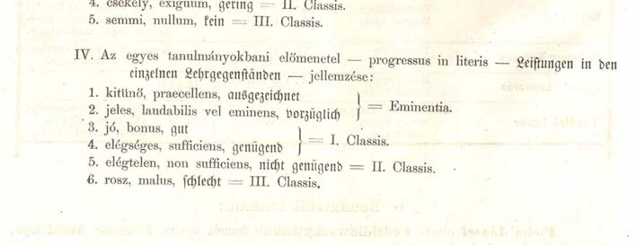 Tanulmányi értesítőkben A rendelet meghatározta a tanjegyek fokozataira használt kifejezéseket és ezzel egységesítette azok alkalmazását: Az általános sorozat (Az általános tanulmányi előmenetel