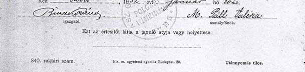 Az alapfokú iskolai oktatásban használt egyes nyomtatványok Értesítő az 1931/32.