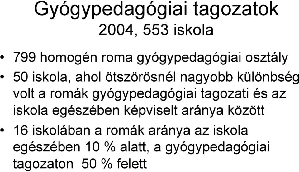 gyógypedagógiai tagozati és az iskola egészében képviselt aránya között 16