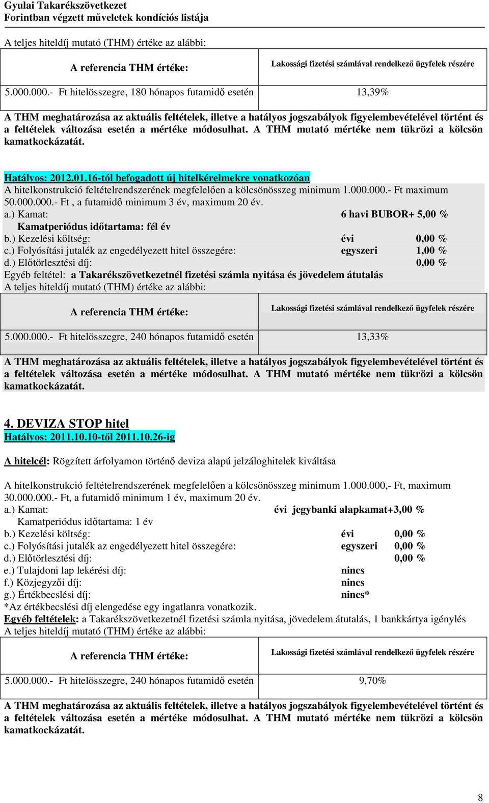 a.) Kamat: 6 havi BUBOR+ 5,00 % Kamatperiódus idıtartama: fél év b.) Kezelési költség: évi 0,00 % c.) Folyósítási jutalék az engedélyezett hitel összegére: egyszeri 1,00 % d.