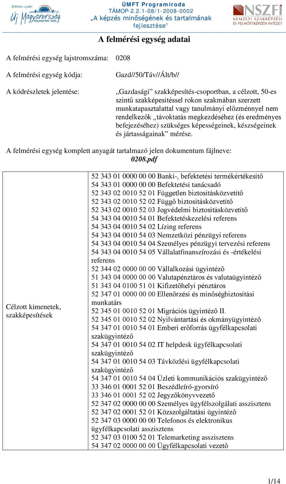 képességeinek, készségeinek és jártasságainak mérése. A felmérési egység komplett anyagát tartalmazó jelen dokumentum fájlneve: 0208.