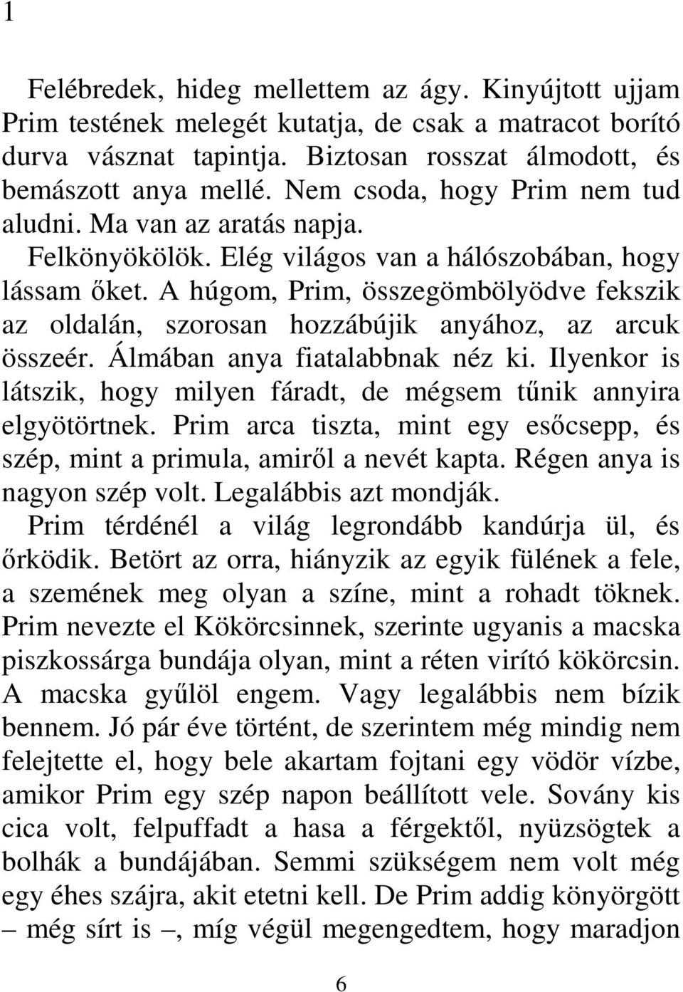 A húgom, Prim, összegömbölyödve fekszik az oldalán, szorosan hozzábújik anyához, az arcuk összeér. Álmában anya fiatalabbnak néz ki.