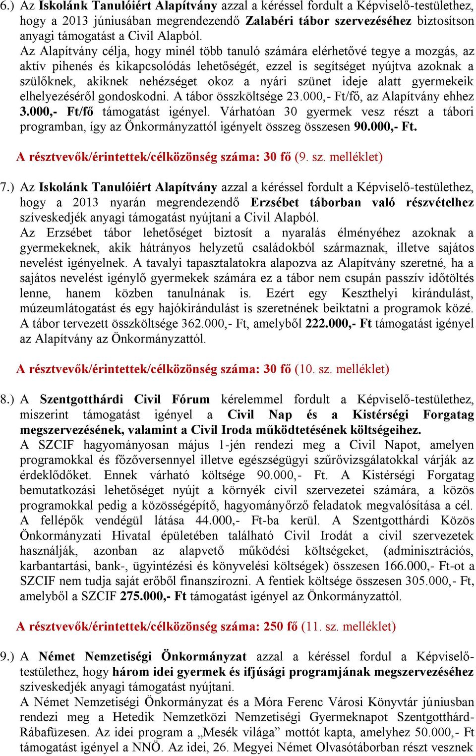 a nyári szünet ideje alatt gyermekeik elhelyezéséről gondoskodni. A tábor összköltsége 23.000,- Ft/fő, az Alapítvány ehhez 3.000,- Ft/fő támogatást igényel.