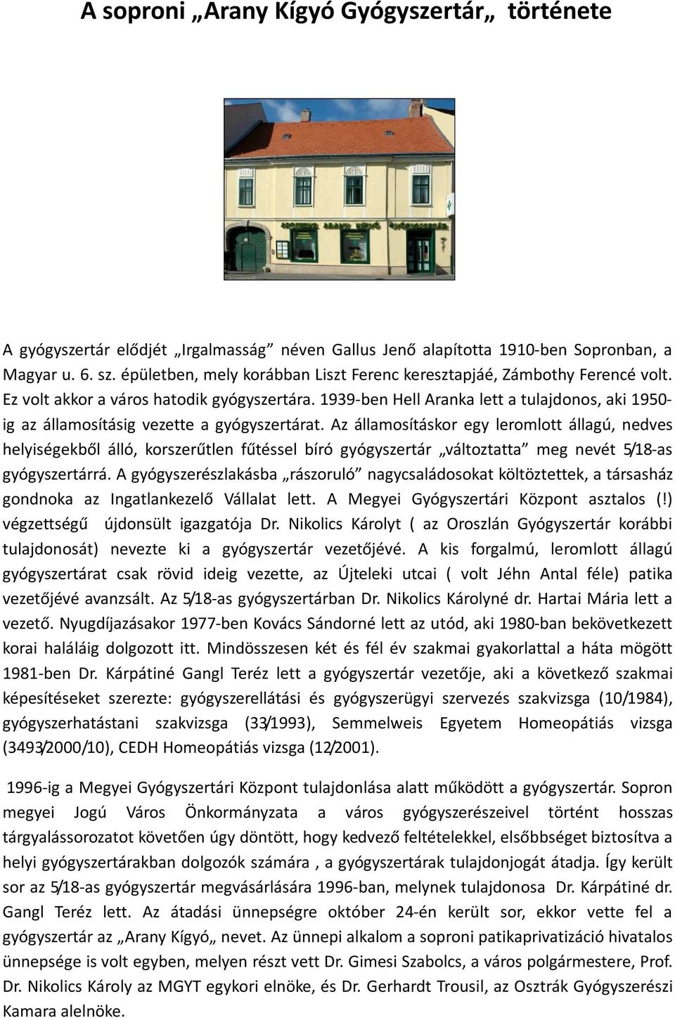 A soproni Arany Kígyó Gyógyszertár története - PDF Free Download