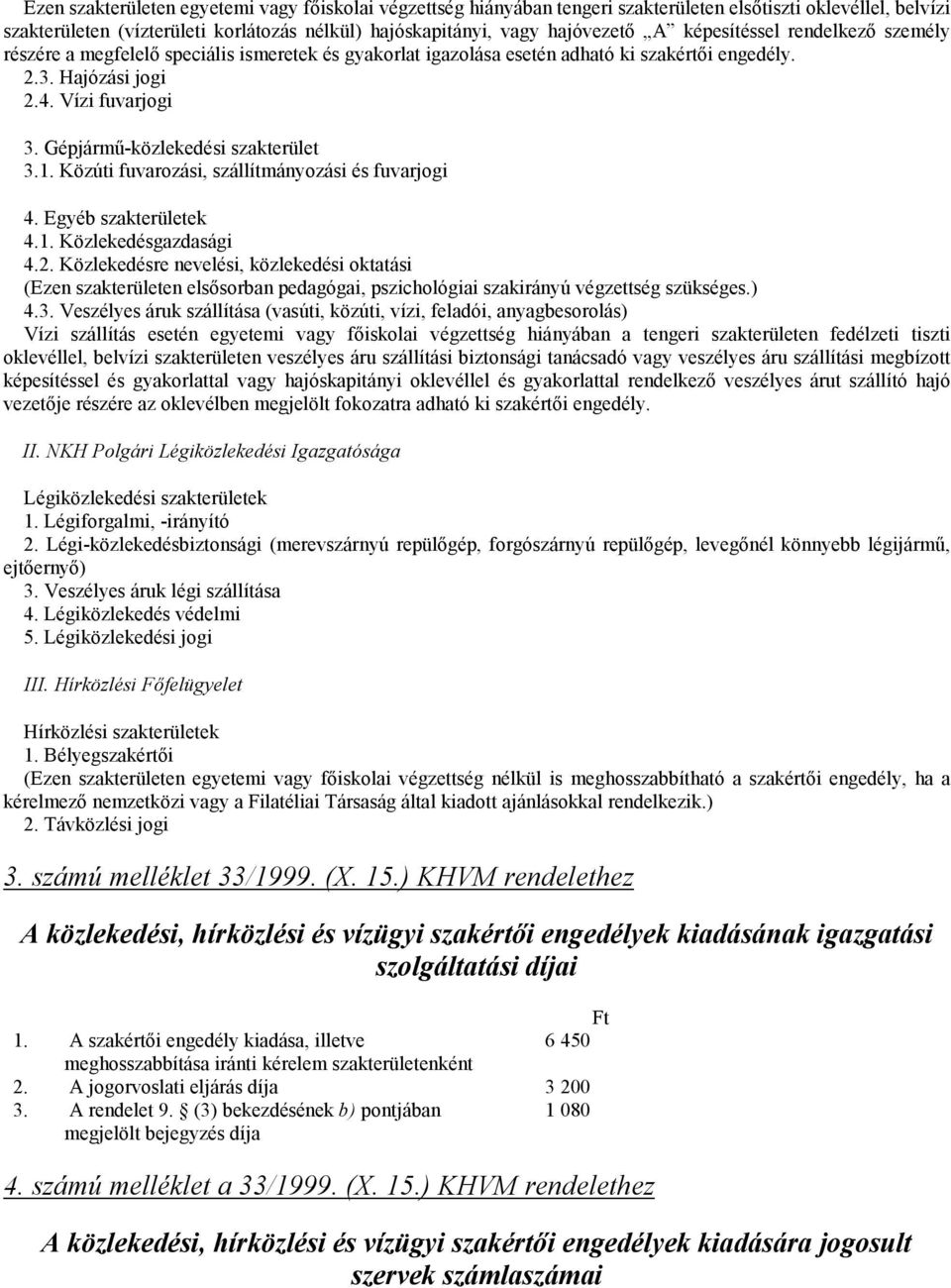 Gépjármű-közlekedési szakterület 3.1. Közúti fuvarozási, szállítmányozási és fuvarjogi 4. Egyéb szakterületek 4.1. Közlekedésgazdasági 4.2.