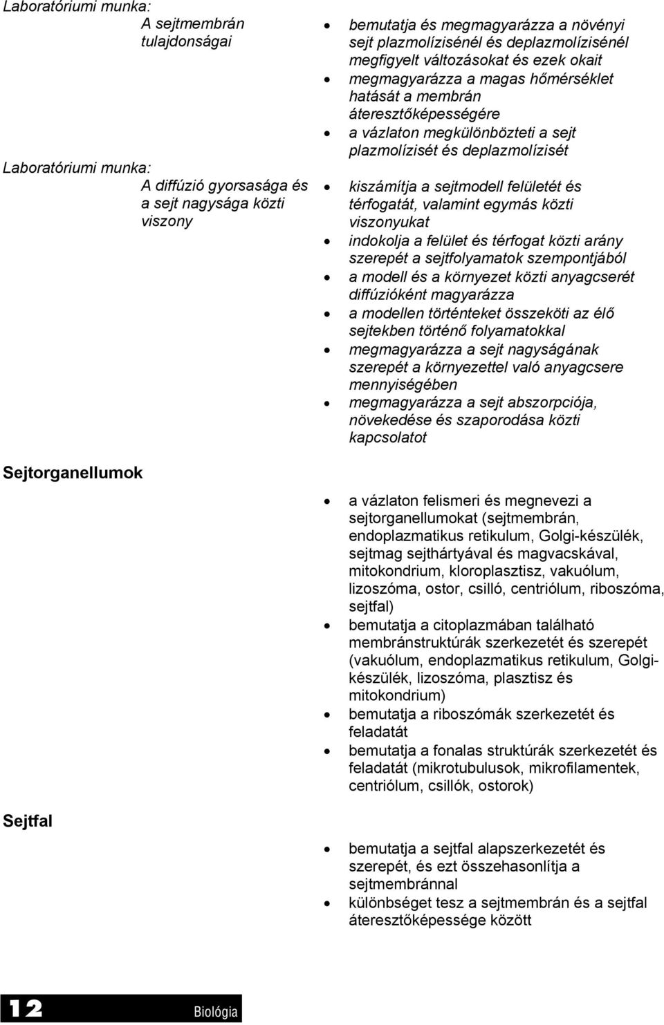 deplazmolízisét kiszámítja a sejtmodell felületét és térfogatát, valamint egymás közti viszonyukat indokolja a felület és térfogat közti arány szerepét a sejtfolyamatok szempontjából a modell és a