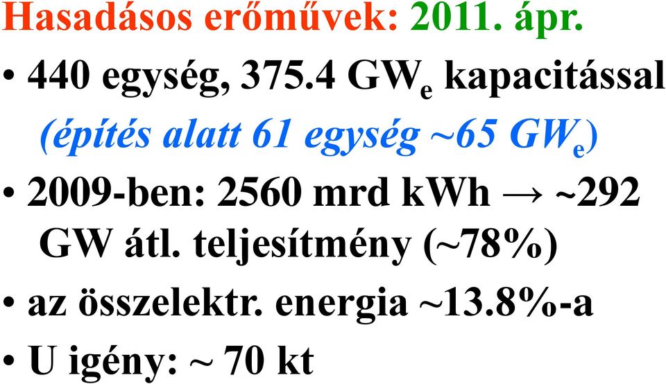 e ) 2009-ben: 2560 mrd kwh ~292 GW átl.