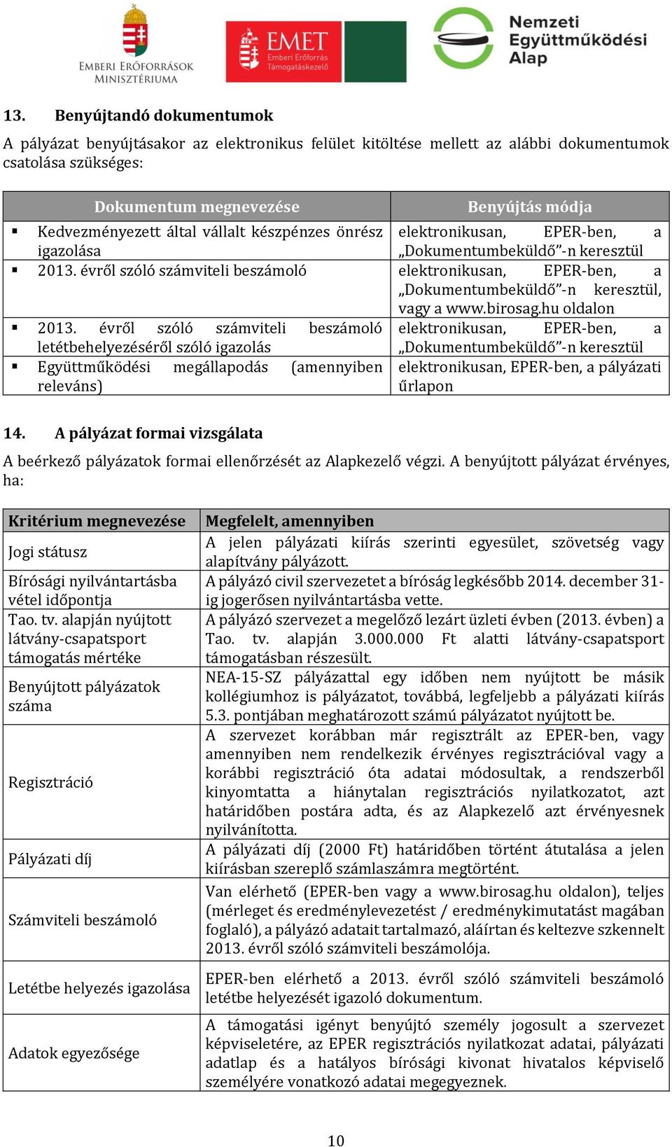 évről szóló számviteli beszámoló elektronikusan, EPER-ben, a Dokumentumbeküldő -n keresztül, vagy a www.birosag.hu oldalon 2013.