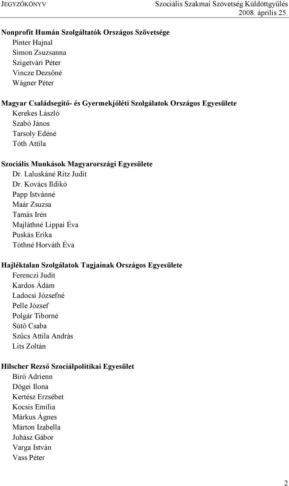 Kovács Ildikó Papp Istvánné Maár Zsuzsa Tamás Irén Majláthné Lippai Éva Puskás Erika Tóthné Horváth Éva Hajléktalan Szolgálatok Tagjainak Országos Egyesülete Ferenczi Judit Kardos Ádám