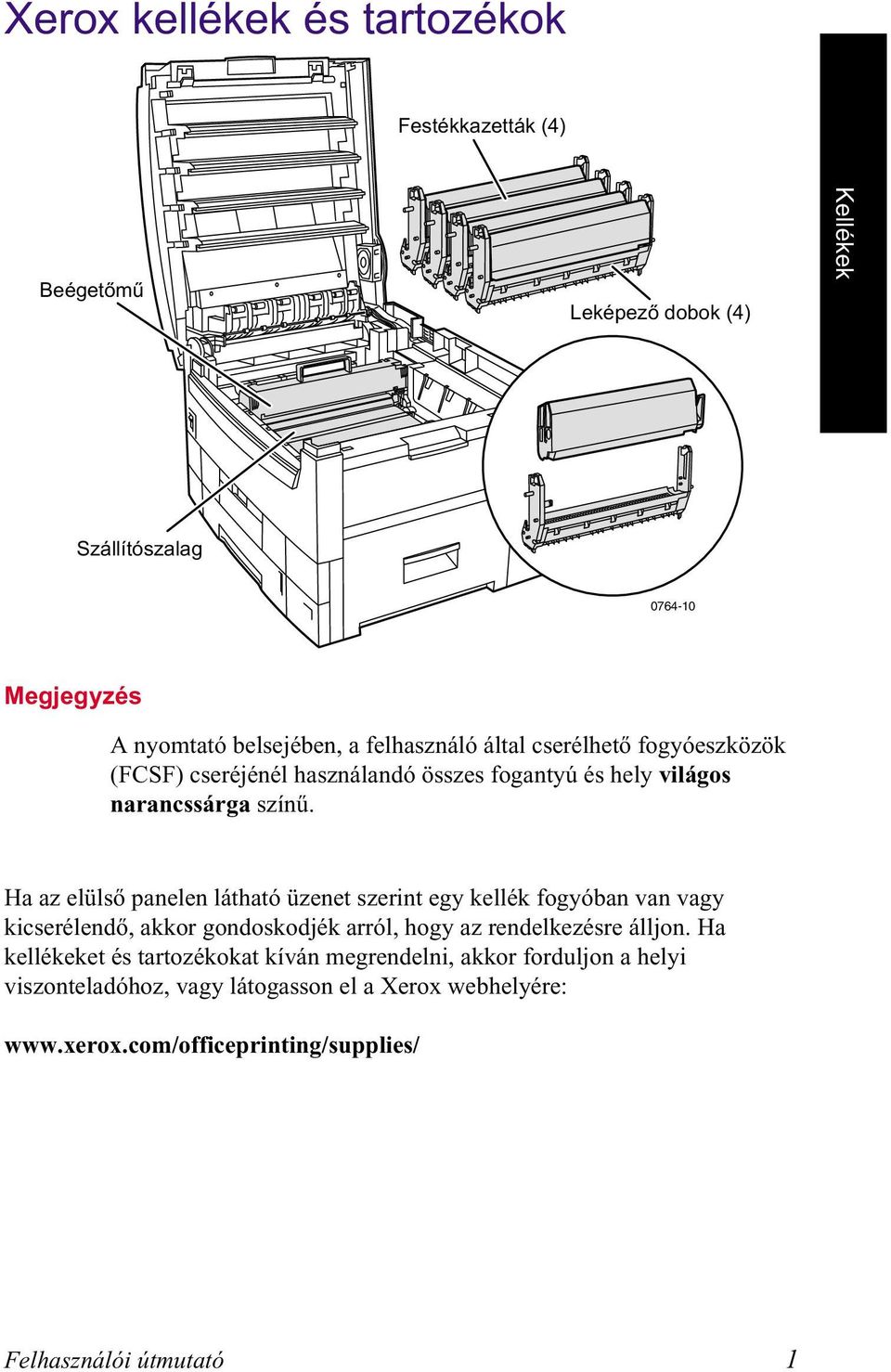 Ha az elülső panelen látható üzenet szerint egy kellék fogyóban van vagy kicserélendő, akkor gondoskodjék arról, hogy az rendelkezésre álljon.