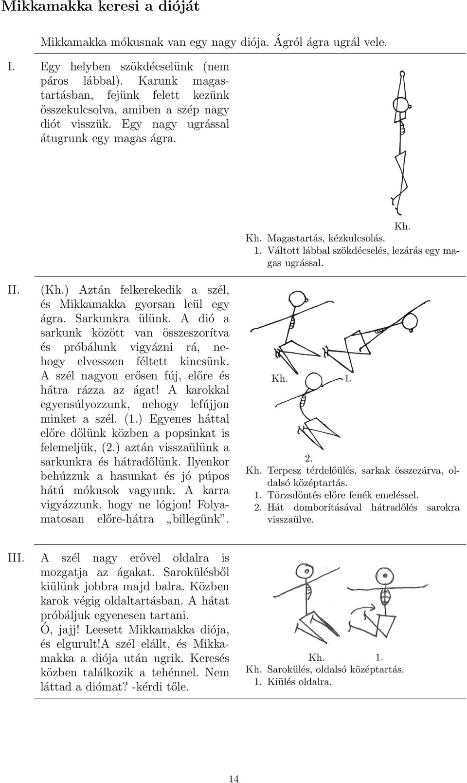 Váltott lábbal szökdécselés, lezárás egy magas ugrással. II. (Kh.) Aztán felkerekedik a szél, és Mikkamakka gyorsan leül egy ágra. Sarkunkra ülünk.