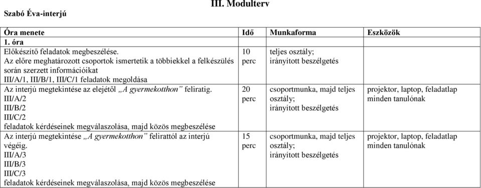 információikat III/A/1, III/B/1, III/C/1 feladatok megoldása 10 teljes Az interjú megtekintése az