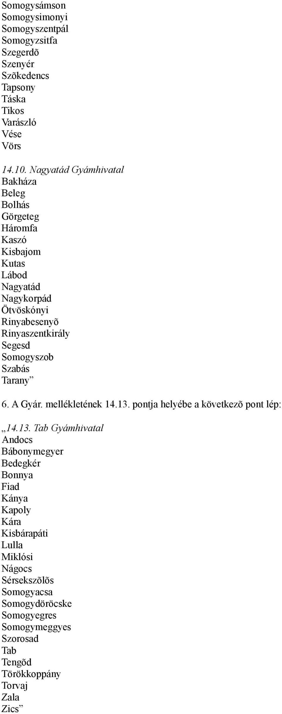 Segesd Somogyszob Szabás Tarany 6. A Gyár. mellékletének 14.13.