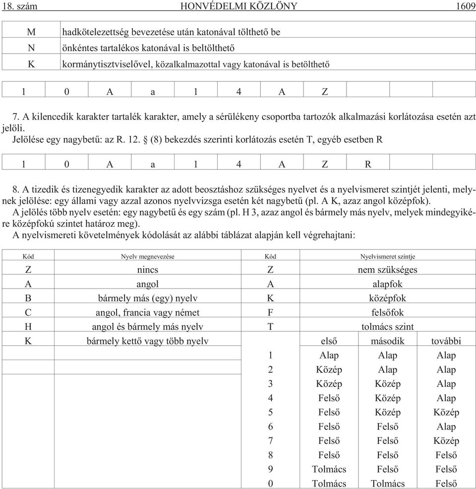 (8) bekezdés szerinti korlátozás esetén T, egyéb esetben R 1 0 A a 1 4 A Z R 8.
