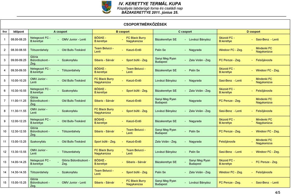 55 Bútordiszkont Netegezzé FC Team Belucci Szakonyfalu Sibaris Sárvár Sport büfé Tótszerdahely BÖSKE KaszóErdő Palin Se Nagyrada Windoor FC Team Belucci Bázakerettye SE Palin Se Zala Volán FC Persze