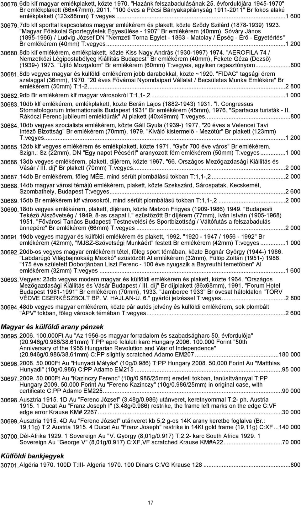 7db klf sporttal kapcsolatos magyar emlékérem és plakett, közte Sződy Szilárd (1878-1939) 1923.