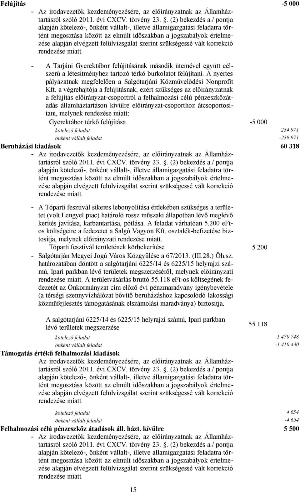 a végrehajtója a felújításnak, ezért szükséges az előirányzatnak a felújítás előirányzat-csoportról a felhalmozási célú pénzeszközátadás államháztartáson kívülre előirányzat-csoporthoz