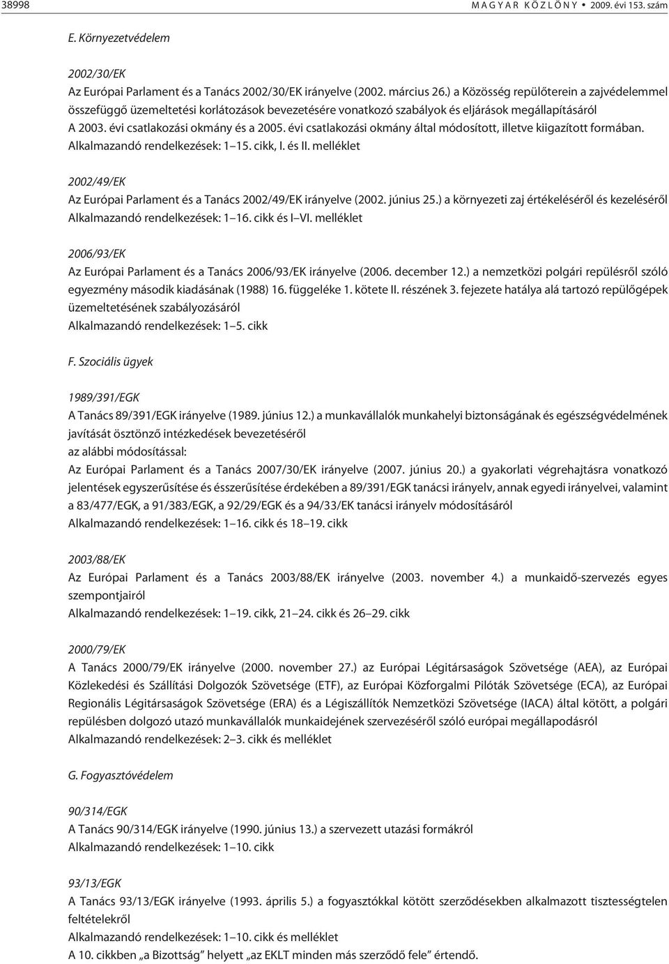 évi csatlakozási okmány által módosított, illetve kiigazított formában. Alkalmazandó rendelkezések: 1 15. cikk, I. és II.