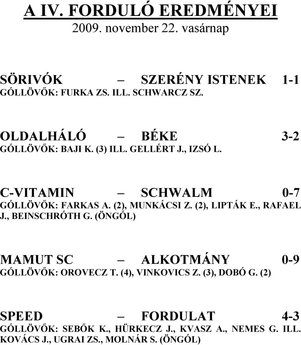 (2), MUNKÁCSI Z. (2), LIPTÁK E., RAFAEL J., BEINSCHRÓTH G. (ÖNGÓL) MAMUT SC ALKOTMÁNY 0-9 GÓLLÖVŐK: OROVECZ T.