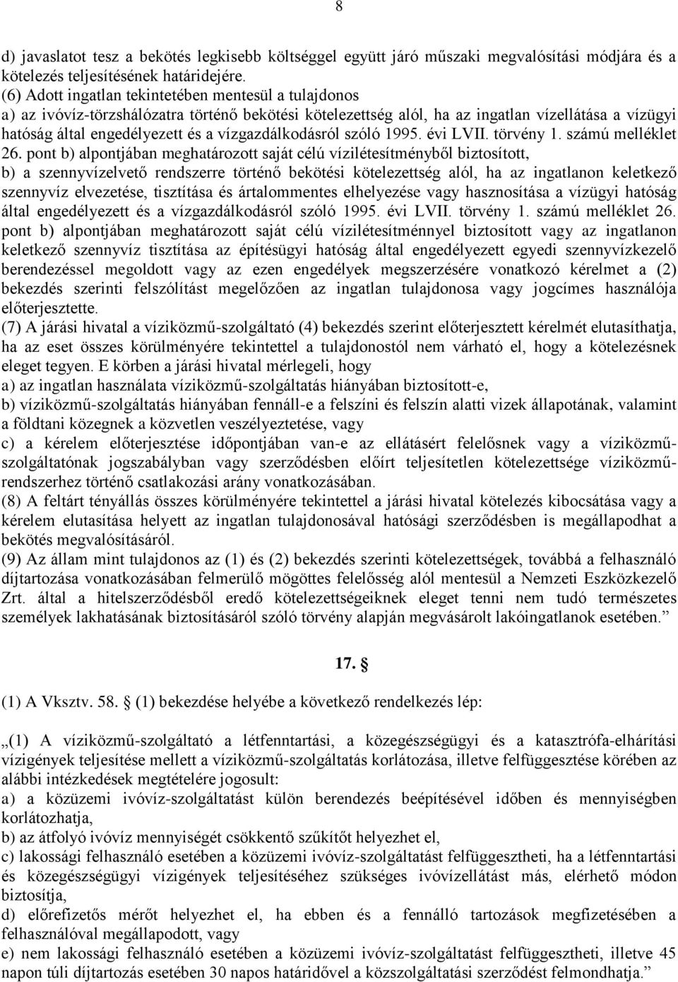 vízgazdálkodásról szóló 1995. évi LVII. törvény 1. számú melléklet 26.
