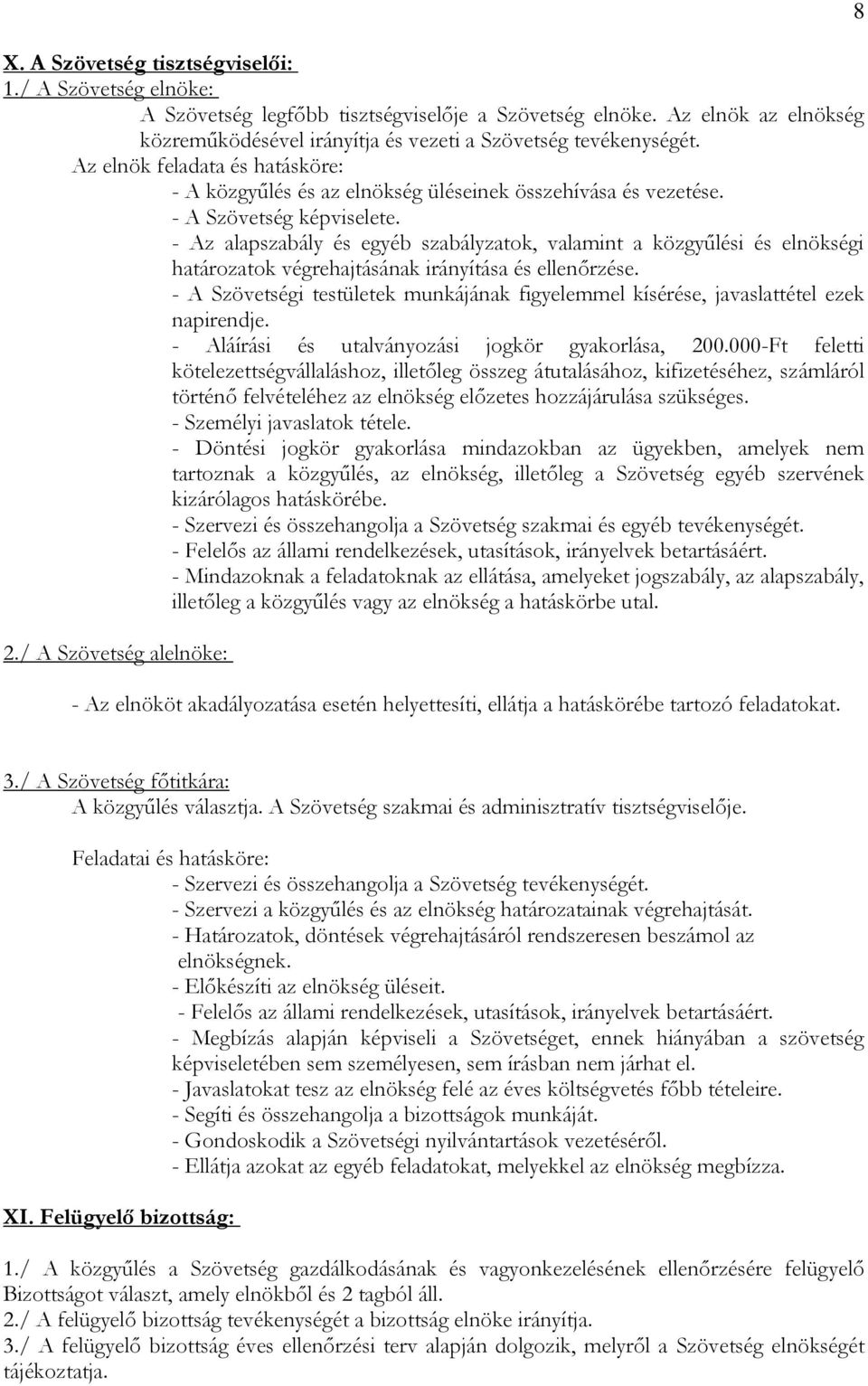 - Az alapszabály és egyéb szabályzatok, valamint a közgyűlési és elnökségi határozatok végrehajtásának irányítása és ellenőrzése.