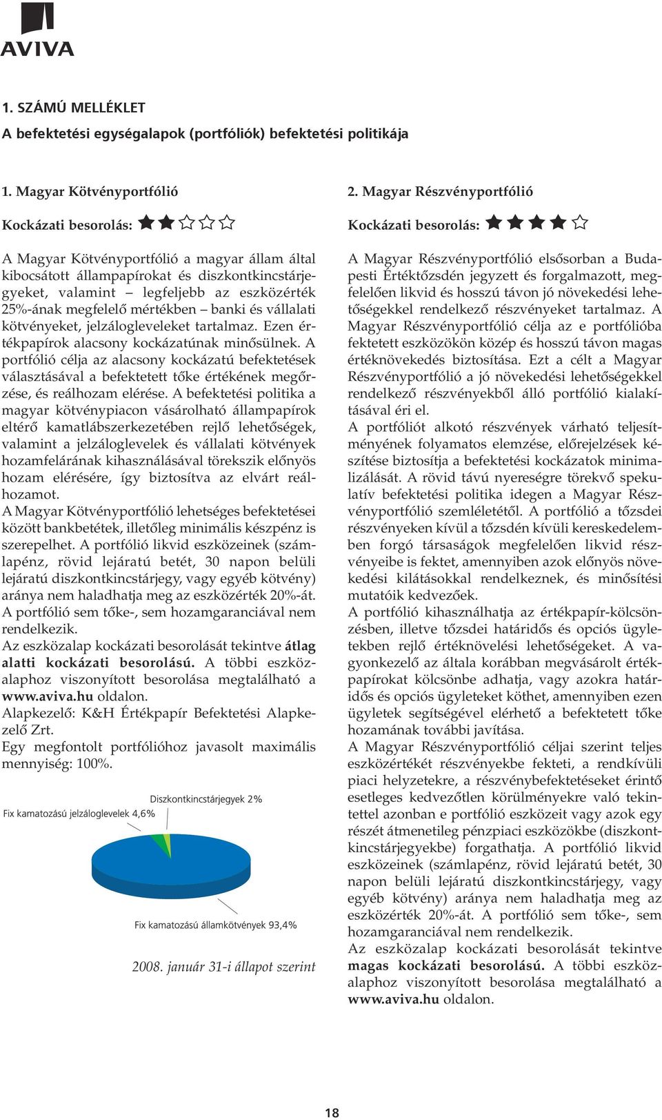 megfelelô mértékben banki és vállalati kötvényeket, jelzálogleveleket tartalmaz. Ezen értékpapírok alacsony kockázatúnak minôsülnek.
