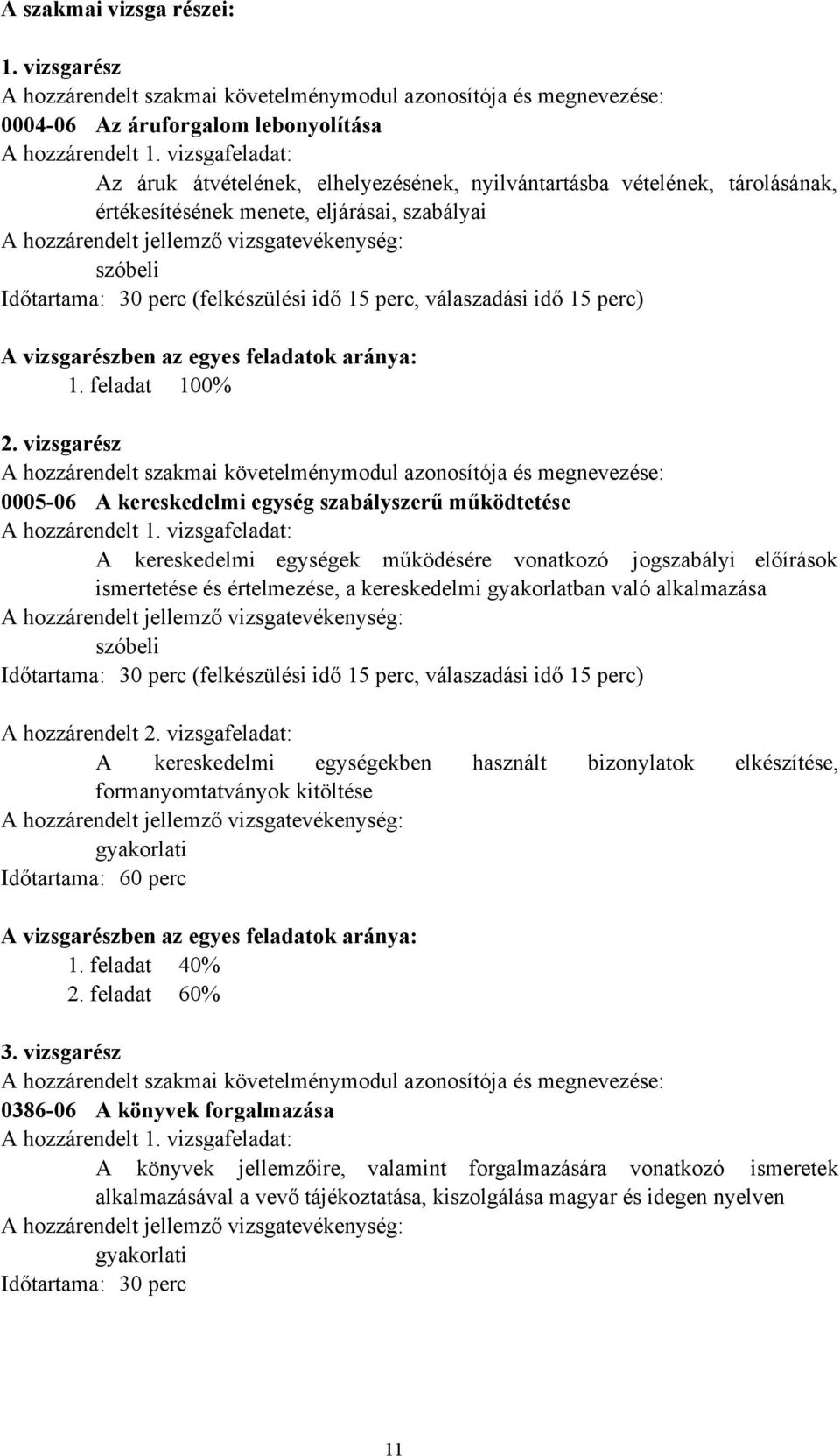 30 perc (felkészülési idő 15 perc, válaszadási idő 15 perc) A vizsgarészben az egyes feladatok aránya: 1. feladat 100% 2.