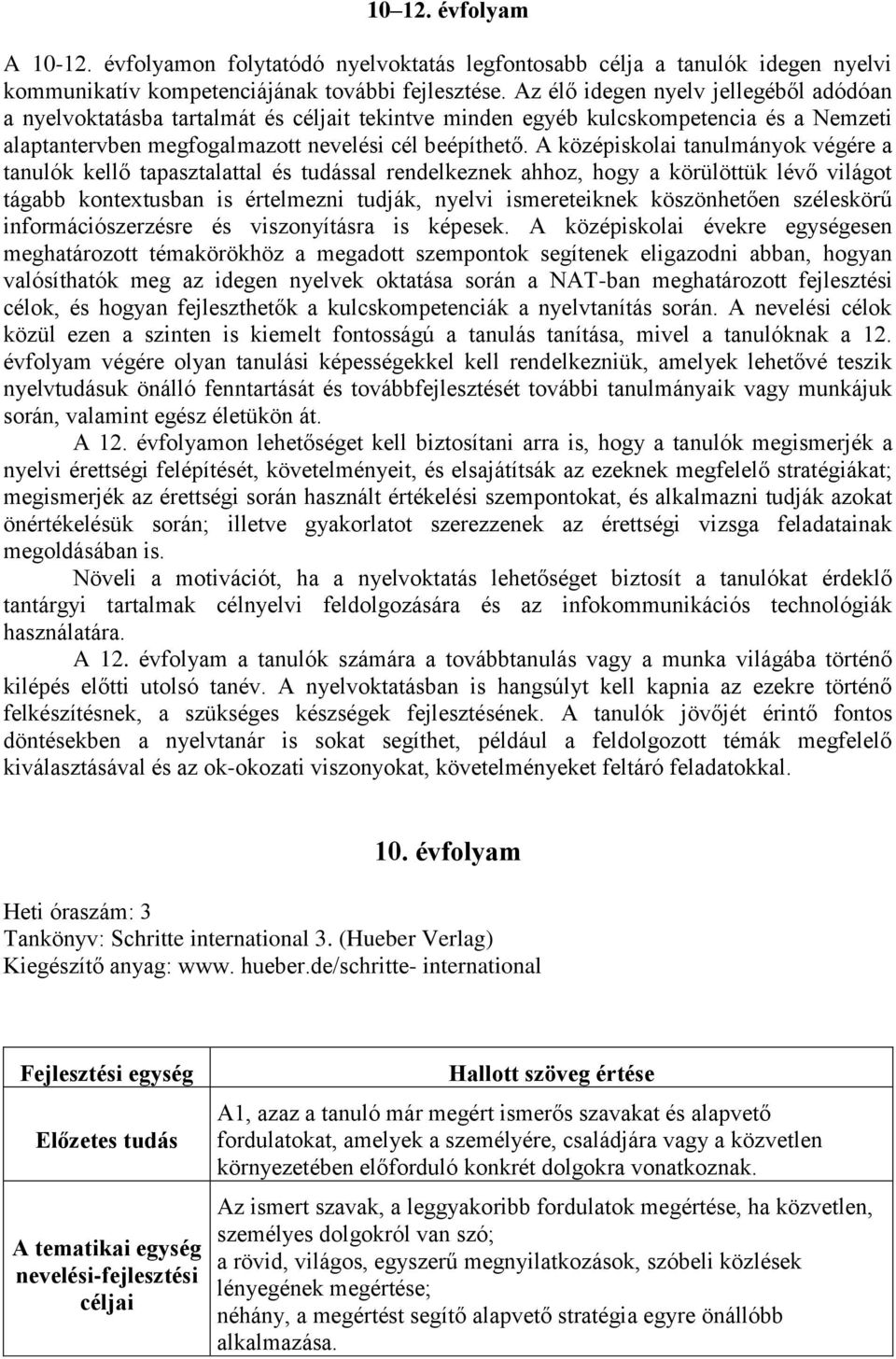 A középiskolai tanulmányok végére a tanulók kellő tapasztalattal és tudással rendelkeznek ahhoz, hogy a körülöttük lévő világot tágabb kontextusban is értelmezni tudják, nyelvi ismereteiknek