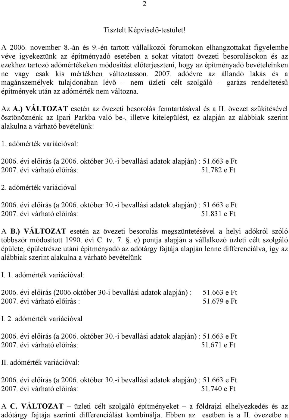 előterjeszteni, hogy az építményadó bevételeinken ne vagy csak kis mértékben változtasson. 2007.