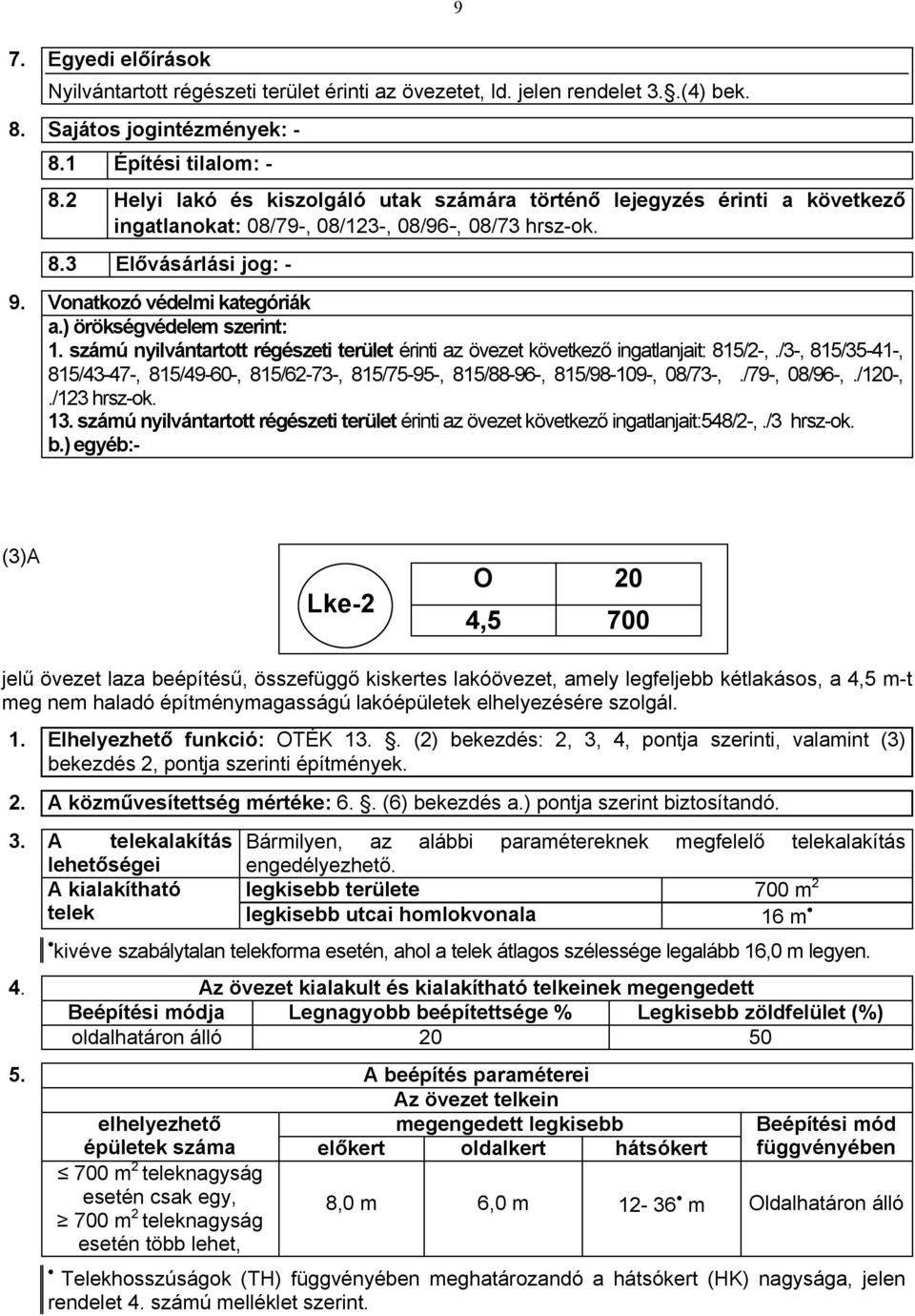 ) örökségvédelem szerint: 1. számú nyilvántartott régészeti terület érinti az övezet következő ingatlanjait: 815/2-,.