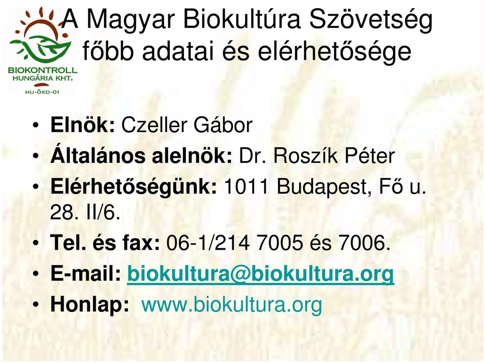 Roszík Péter Elérhetıségünk: 1011 Budapest, Fı u. 28. II/6. Tel.