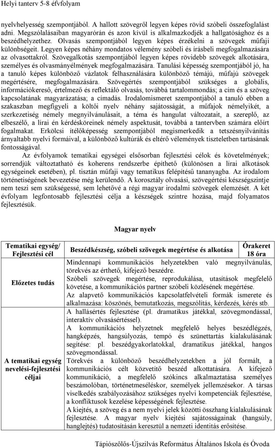 Szövegalkotás szempontjából legyen képes rövidebb szövegek alkotására, személyes és olvasmányélmények megfogalmazására.