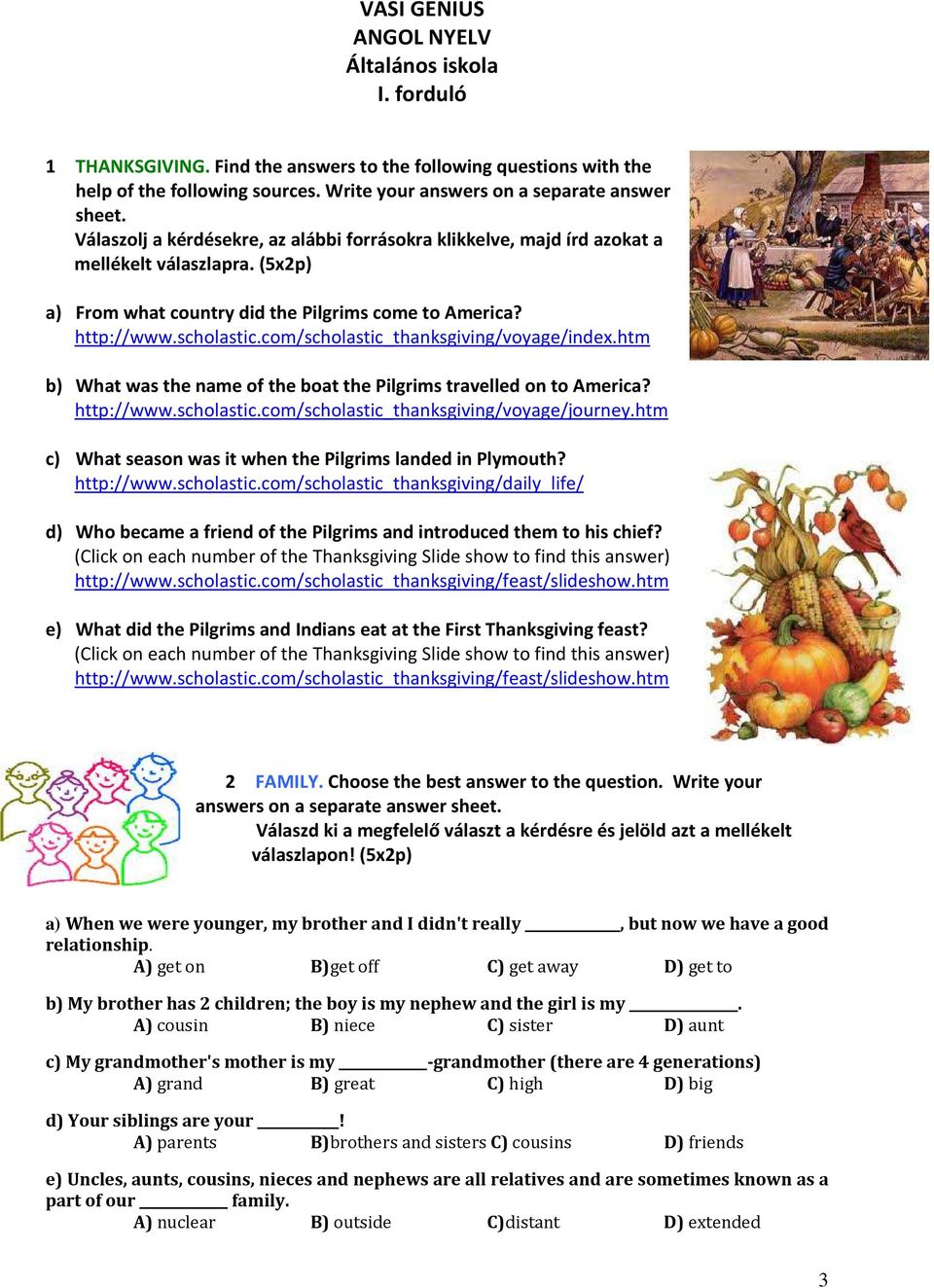 com/scholastic_thanksgiving/voyage/index.htm b) What was the name of the boat the Pilgrims travelled on to America? http://www.scholastic.com/scholastic_thanksgiving/voyage/journey.