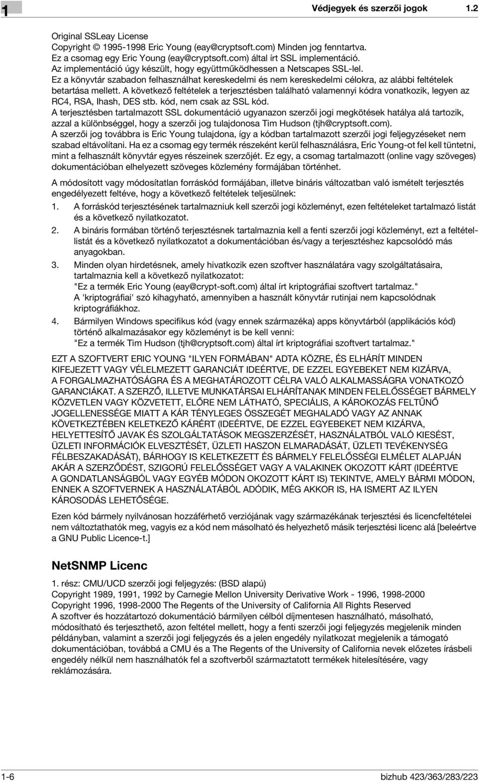 A következő feltételek a terjesztésben található valamennyi kódra vonatkozik, legyen az RC4, RSA, Ihash, DES stb. kód, nem csak az SSL kód.