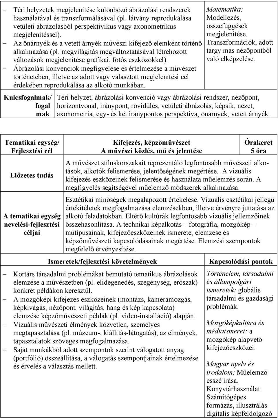 Ábrázolási konvenciók megfigyelése és értelmezése a művészet történetében, illetve az adott vagy választott megjelenítési cél érdekében reprodukálása az alkotó munkában.