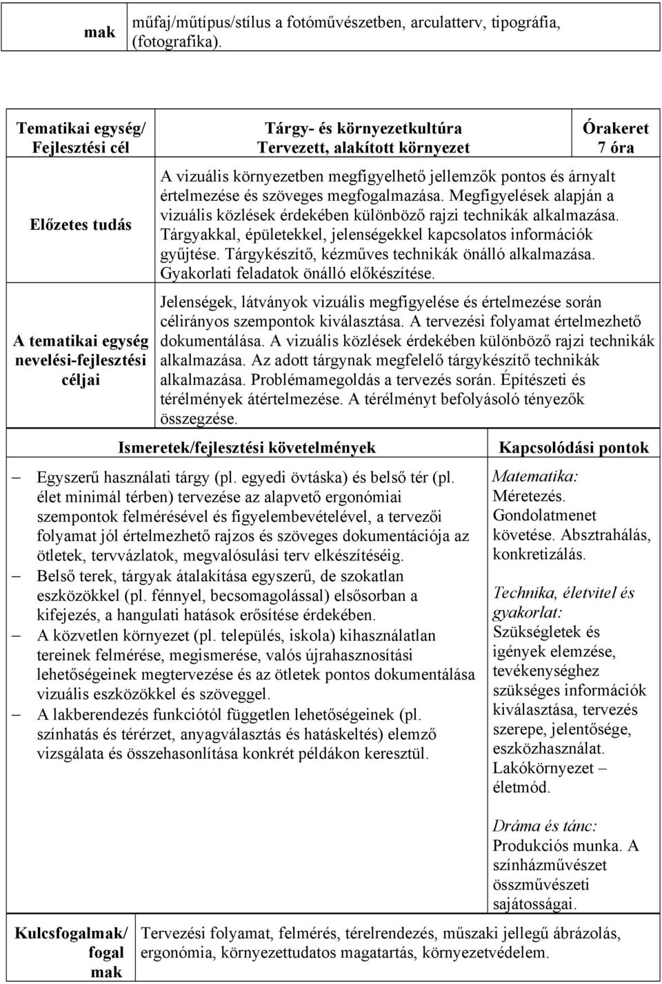 Megfigyelések alapján a vizuális közlések érdekében különböző rajzi technikák alkalmazása. Tárgyakkal, épületekkel, jelenségekkel kapcsolatos információk gyűjtése.