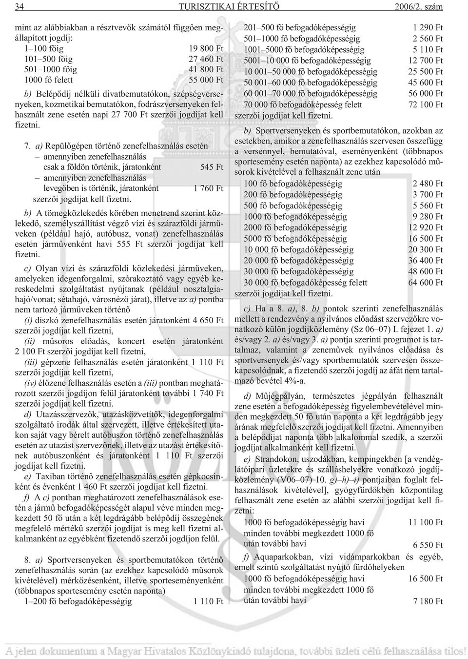 divatbemutatókon, szépségversenyeken, kozmetikai bemutatókon, fodrászversenyeken felhasznált zene esetén napi 27 70