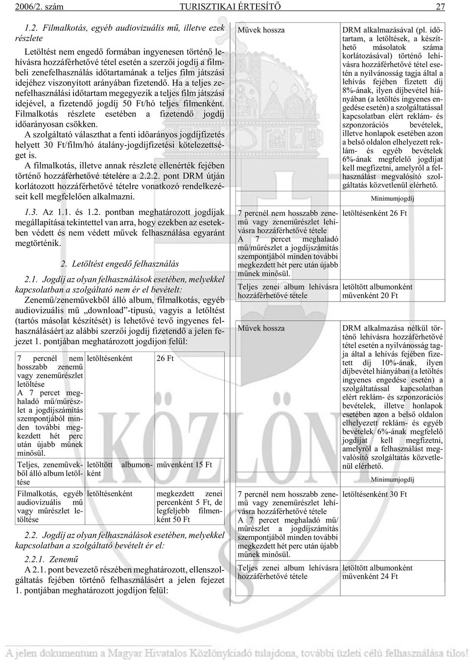 Ha a tel jes ze - ne fel hasz ná lá si idõ tar tam meg egye zik a tel jes film ját szá si ide jé vel, a fi ze ten dõ jog díj 50 Ft/hó tel jes fil men ként.