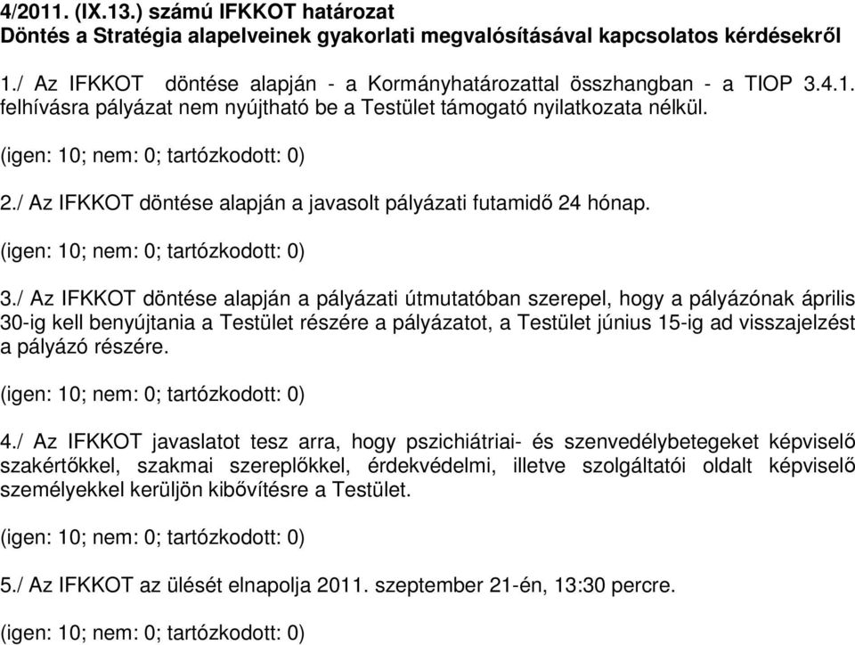 / Az IFKKOT döntése alapján a javasolt pályázati futamidő 24 hónap. (igen: 10; nem: 0; tartózkodott: 0) 3.