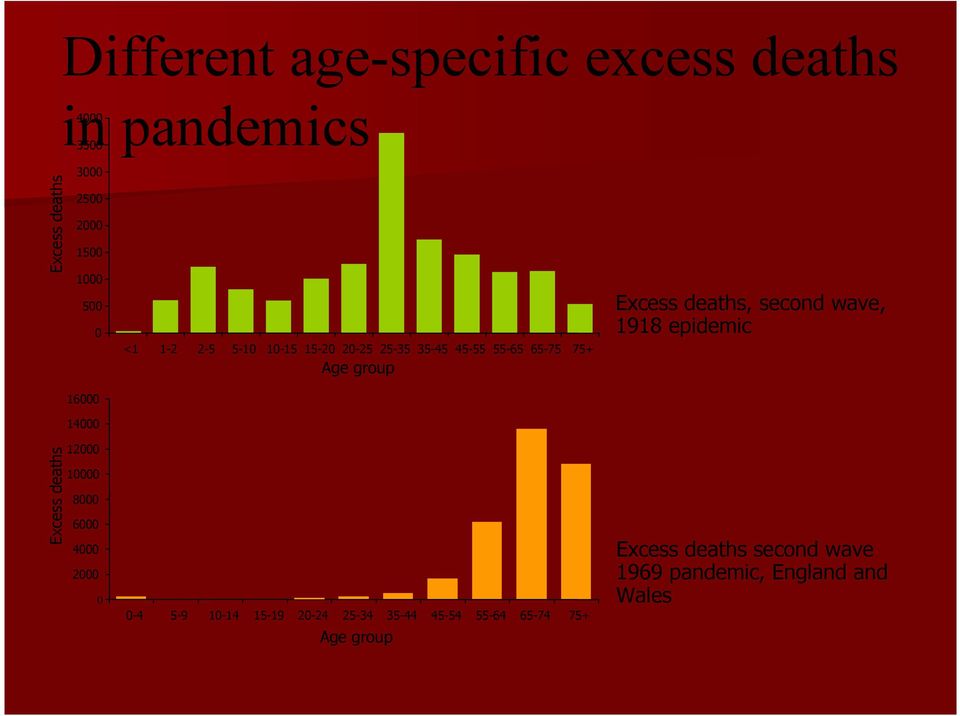 epidemic Excess deaths 16000 14000 12000 10000 8000 6000 4000 2000 0 0-4 5-9 10-14 15-19 20-24 25-34 35-44