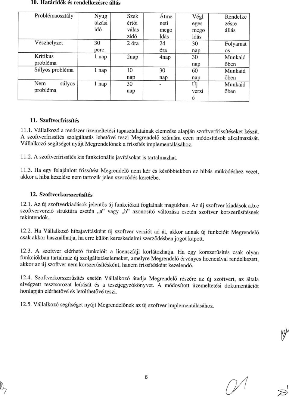 1. Vállalkozó a rendszer üzemeltetési tapasztalatainak elemzése alapján szoftverfrissítéseket készít. A szoftverfrissítés szolgáltatás lehetővé teszi Megrendelő számára ezen módosítások alkalmazását.
