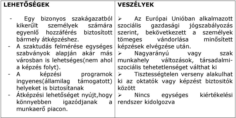 - A képzési programok ingyenes(államilag támogatott) helyeket is biztosítanak - Átképzési lehetőséget nyújt,hogy könnyebben igazódjanak a munkaerő piacon.